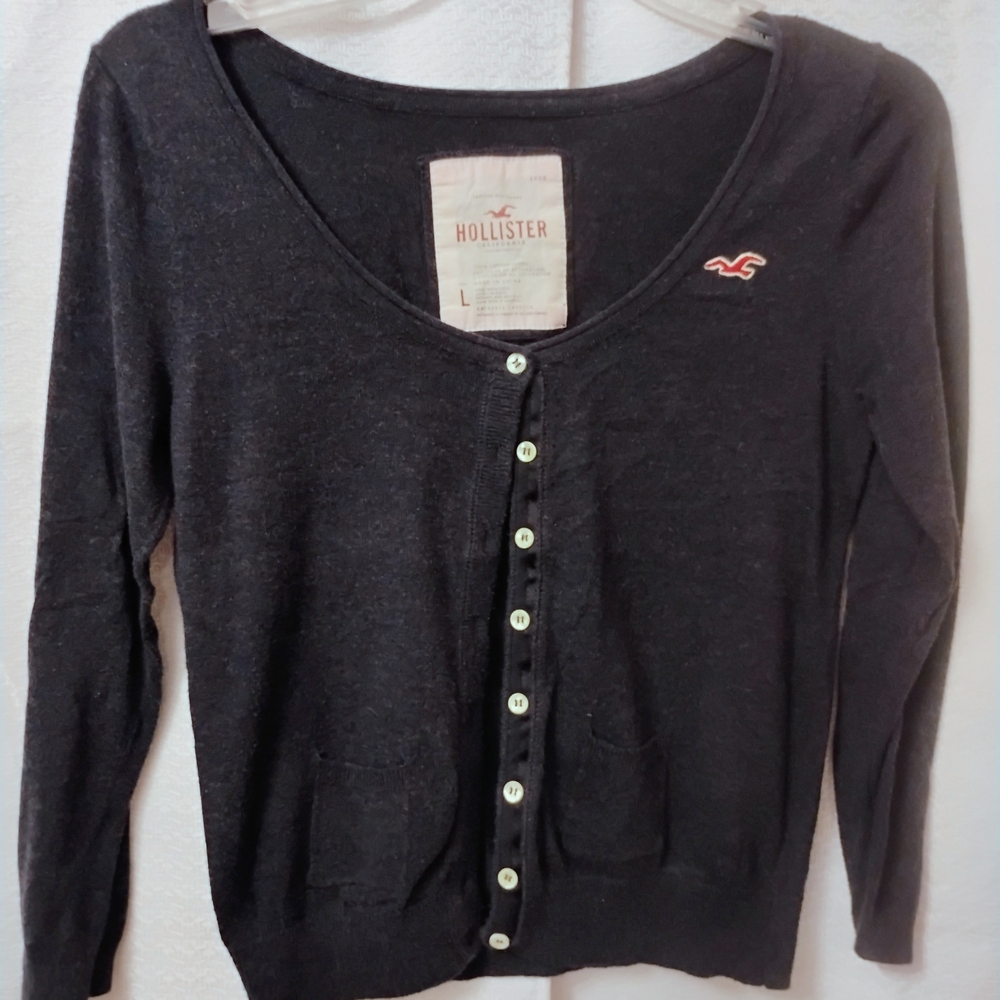 Hollister Charcoal Button-Up Cardigan